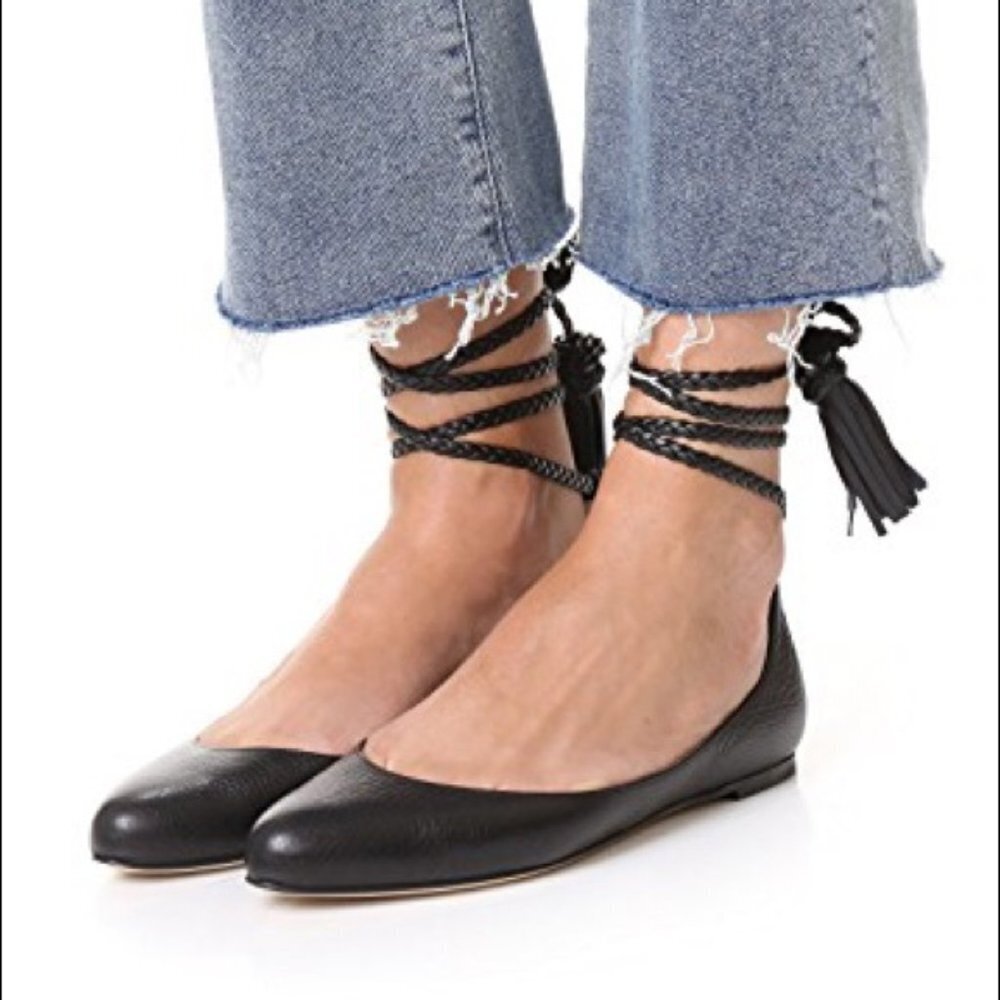Paul Andrew Wrap Tassel Ballerina Flats Black